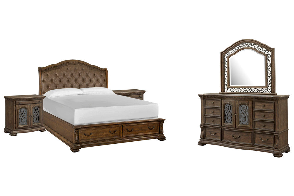 Magnussen - Durango Willadeene Brown California King Upholstered Sleigh Storage Bed 2 Bachelor Chests And Drawer Dresser With Shaped Mirror - B5133-72A-KIT8 view 1