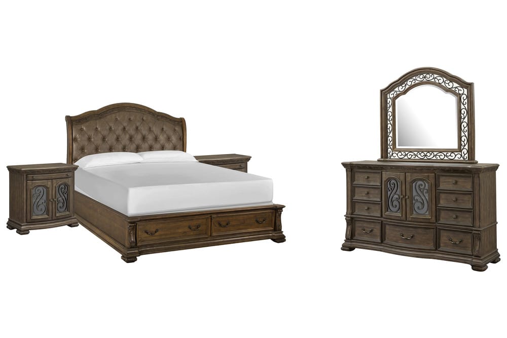 Magnussen - Durango Willadeene Brown California King Upholstered Sleigh Storage Bed 2 Bachelor Chests And Drawer Dresser With Shaped Mirror - B5133-72A-KIT8 view 1