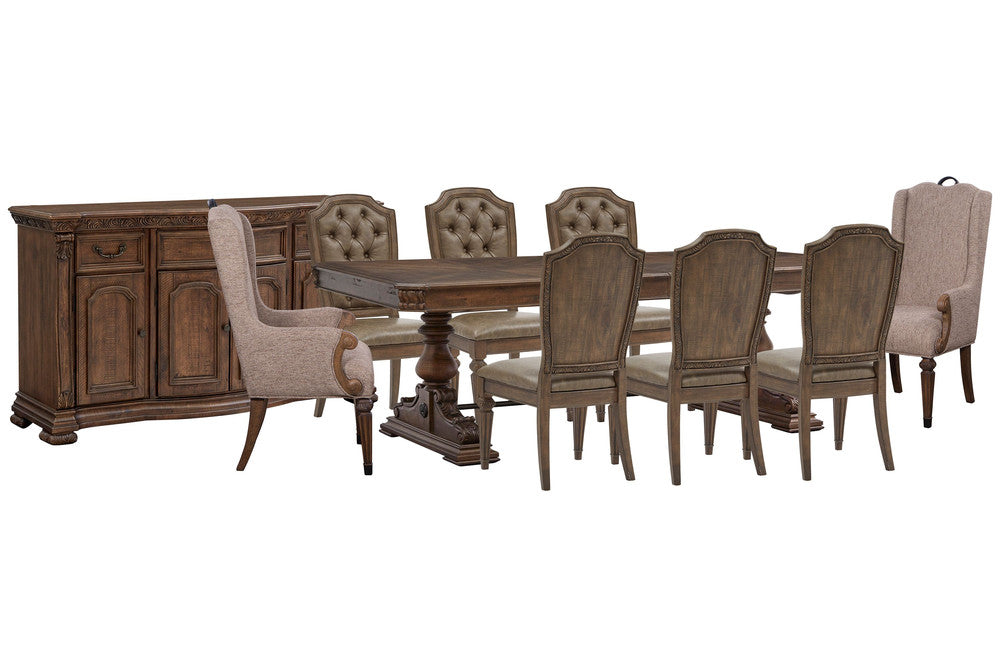 Magnussen - Durango Willadeene Brown Extendable Trestle Dining Table With 6 Upholstered Side Chairs 2 Host Chairs And Buffet - D5133-21-KIT29 view 1