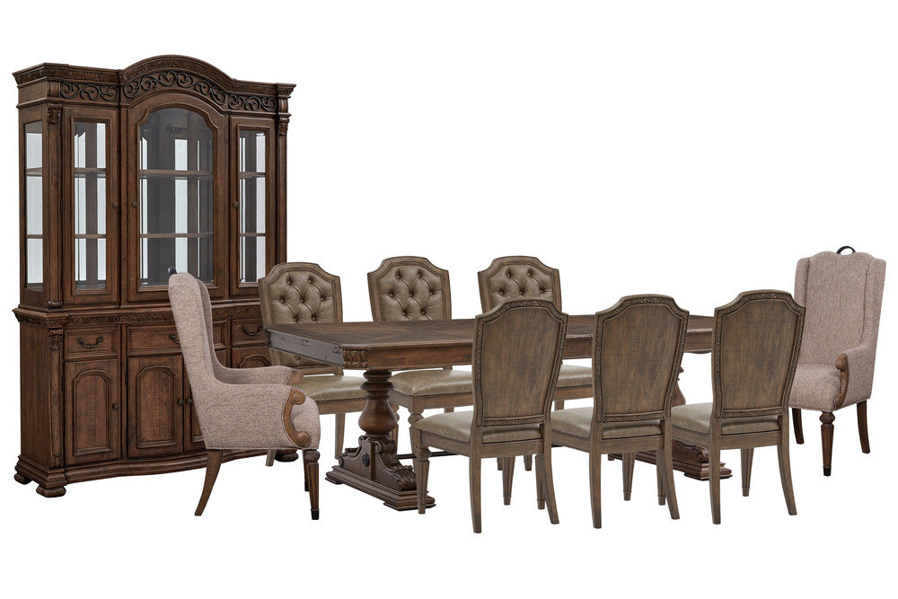 Magnussen - Durango Willadeene Brown Extendable Trestle Dining Table With 6 Upholstered Side Chairs 2 Host Chairs Buffet And Hutch - D5133-21-KIT30 view 1