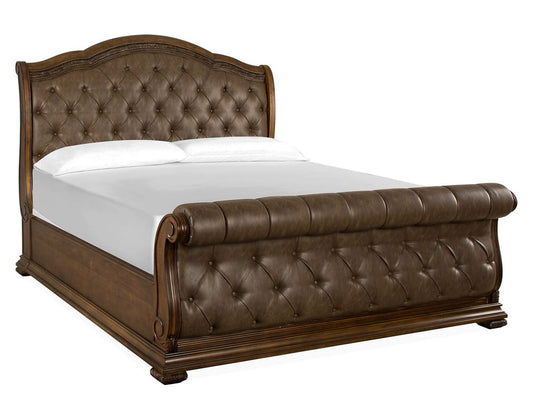 Magnussen - Durango Willadeene Brown King Upholstered Sleigh Bed 2 Bachelor Chests And Drawer Dresser With Shaped Mirror - B5133-62-KIT8 view 2