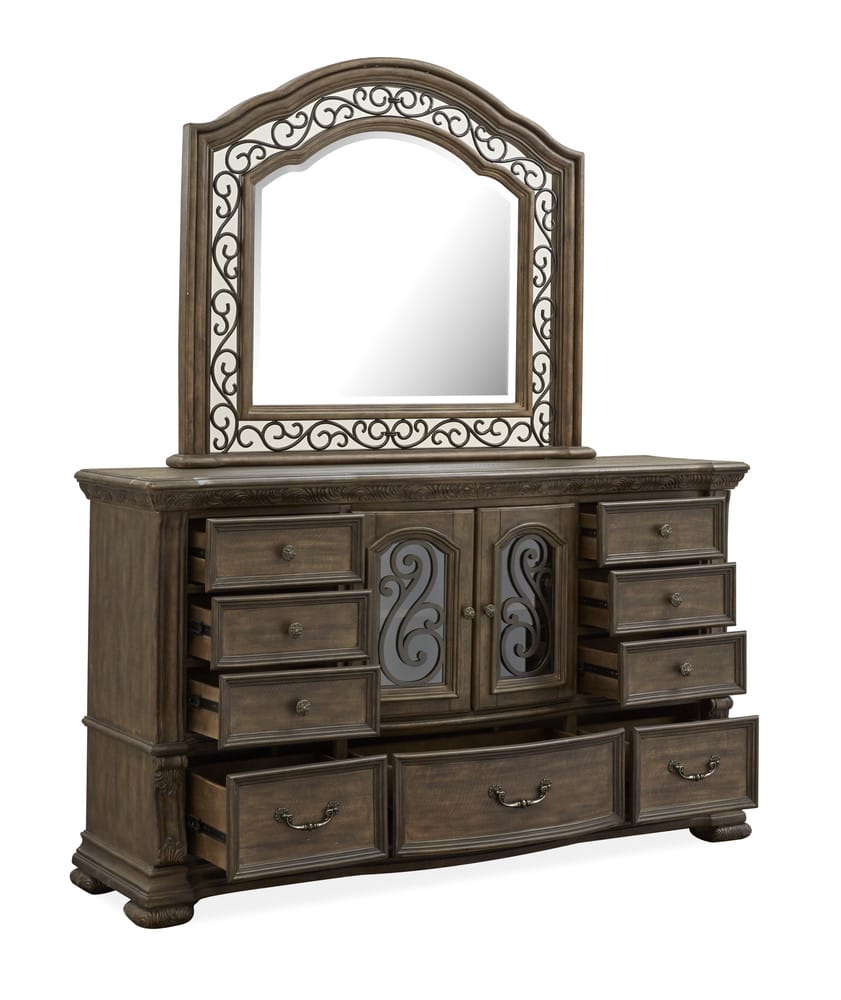 Magnussen - Durango Willadeene Brown King Upholstered Sleigh Bed And Drawer Dresser With Shaped Mirror - B5133-62-KIT3 view 8