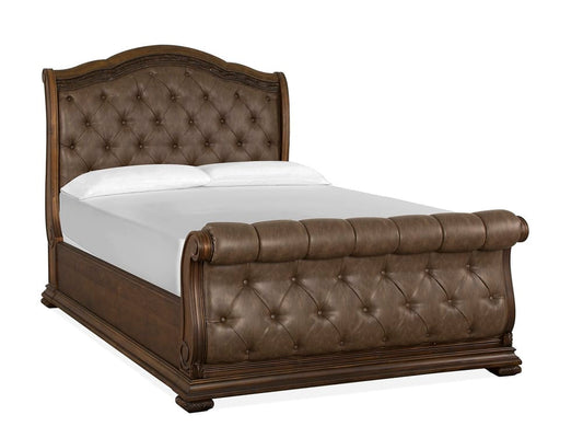 Magnussen - Durango Willadeene Brown Queen Upholstered Sleigh Bed 2 Bachelor Chests And Drawer Dresser With Shaped Mirror - B5133-52-KIT8 view 2