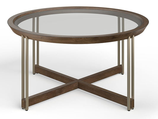 Magnussen - Elora Walnut And Tarnished Silver And Clear Glass Round Cocktail Table With Accent Table - T5639-45KIT1 view 2