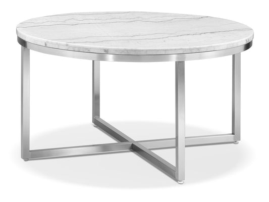 Magnussen - Esme White Marble And Brushed Nickel Round Cocktail Table With 2 Rectangular End Table - T5763-45KIT5 view 2