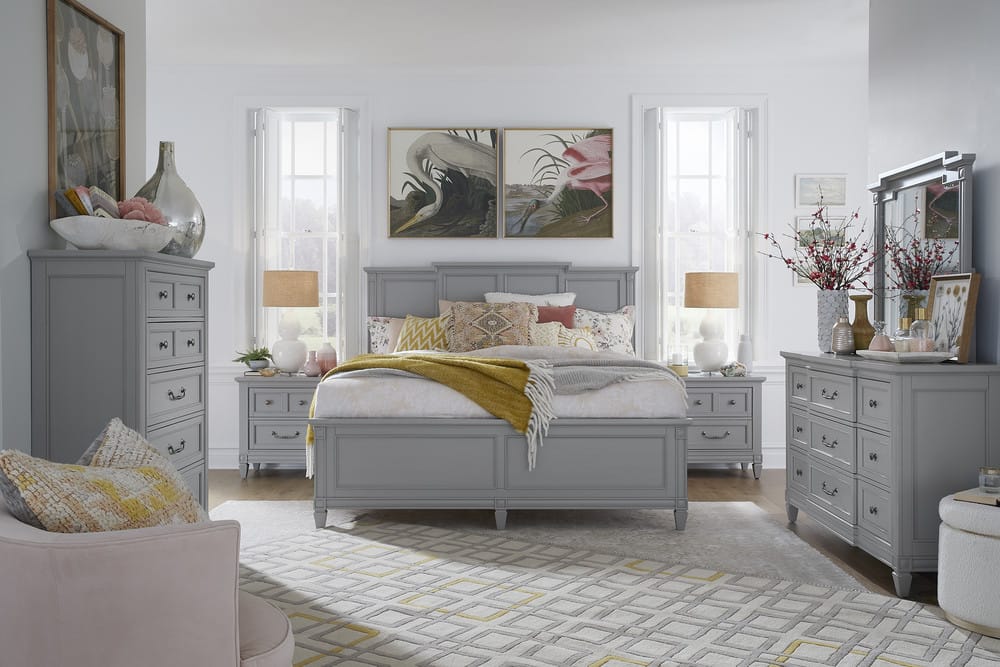 Magnussen - Glenbrook Pebble King Panel Bed 2 Open Nightstands Drawer Dresser With Landscape Mirror And Door Chest - B5668-64-KIT11 view 9