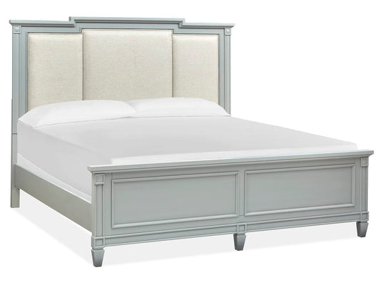 Magnussen - Glenbrook Pebble King Upholstered Panel Bed 2 Nightstands Drawer Dresser With Landscape Mirror And Door Chest - B5668-65-KIT6 view 2