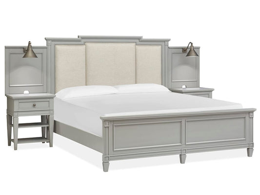 Magnussen - Glenbrook Pebble King Upholstered Wall Bed 2 Nightstands Drawer Dresser With Landscape Mirror And Door Chest - B5668-65B-KIT3 view 2