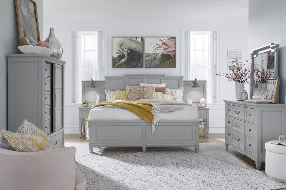 Magnussen - Glenbrook Pebble King Wall Bed 2 Nightstands Drawer Dresser With Landscape Mirror And Door Chest - B5668-64B-KIT3 view 9