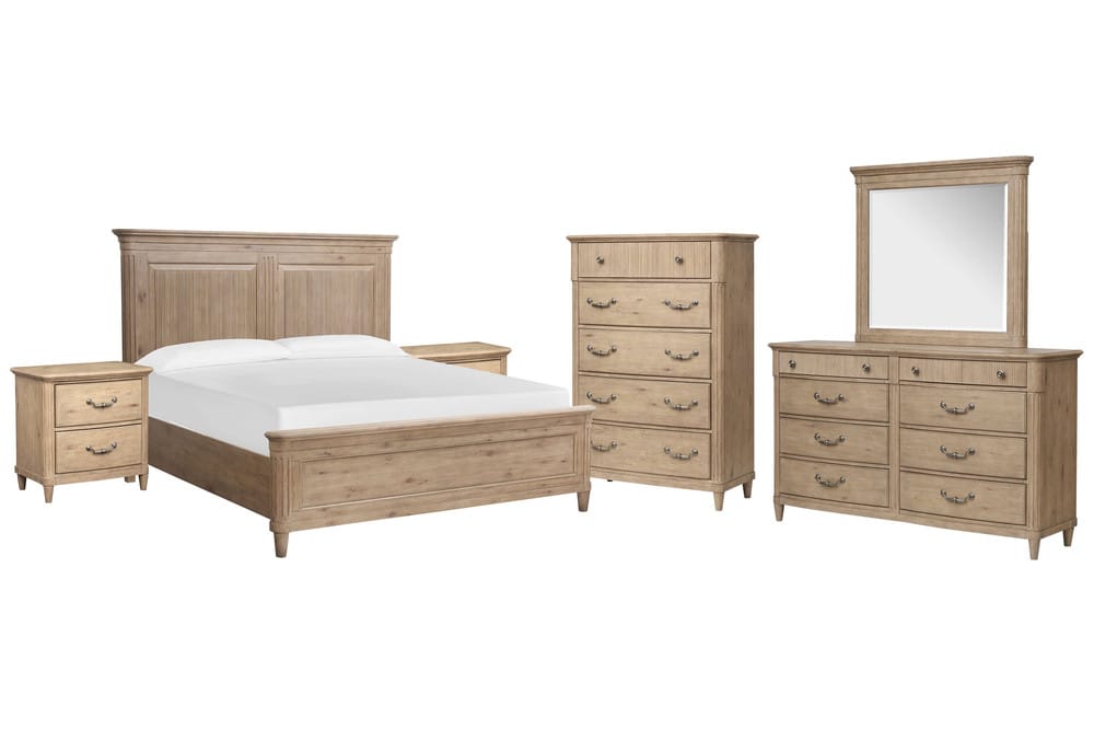 Magnussen - Harmony Heights Belgium Wheat King Panel Bed 2 Nightstands Drawer Double Dresser With Landscape Mirror And Drawer Chest - B6400-64-KIT5 view 1