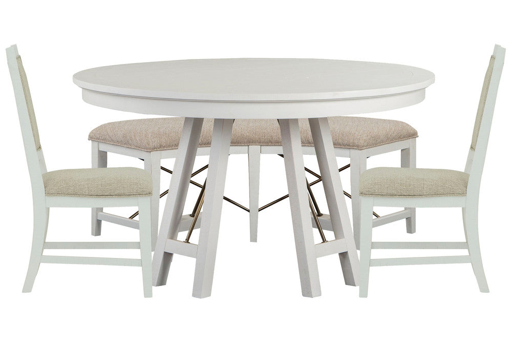 Magnussen - Heron Cove Chalk White And Dovetail Grey 52" Round Dining Table With 2 Upholstered Side Chairs And Curved Bench - D4400-27-KIT11 view 1