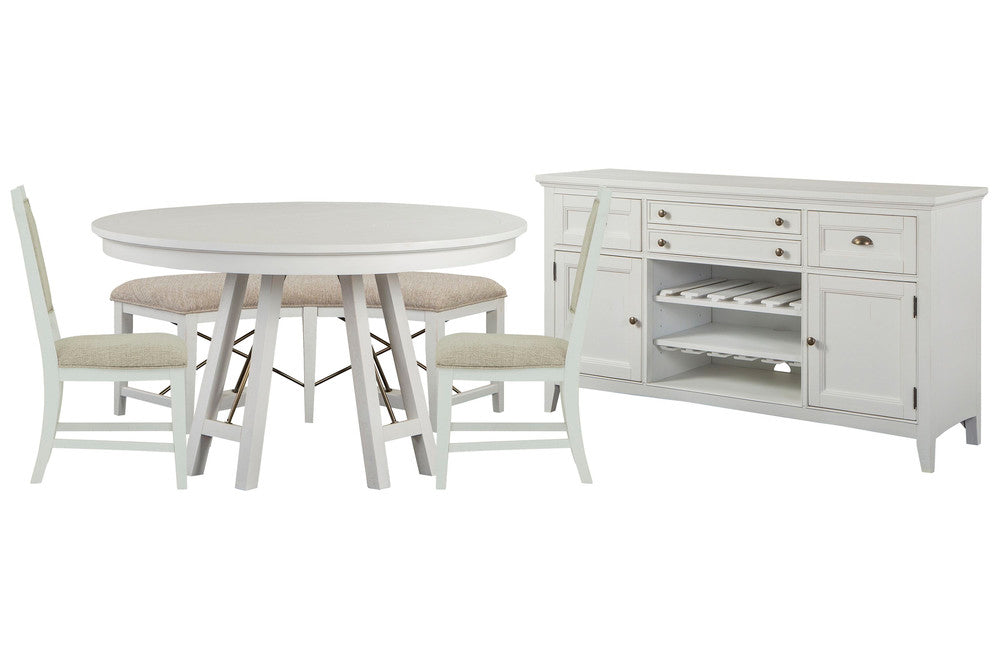 Magnussen - Heron Cove Chalk White And Dovetail Grey 52" Round Dining Table With 2 Upholstered Side Chairs Curved Bench And Buffet - D4400-27-KIT12 view 1