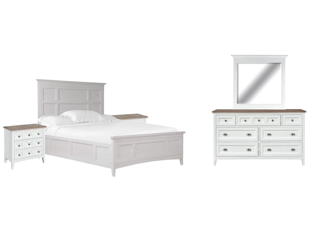 Magnussen - Heron Cove Chalk White And Dovetail Grey California King Panel Bed 2 Nightstands And Drawer Dresser With Landscape Mirror (Two Tone) - B4400-74-KIT15 view 1