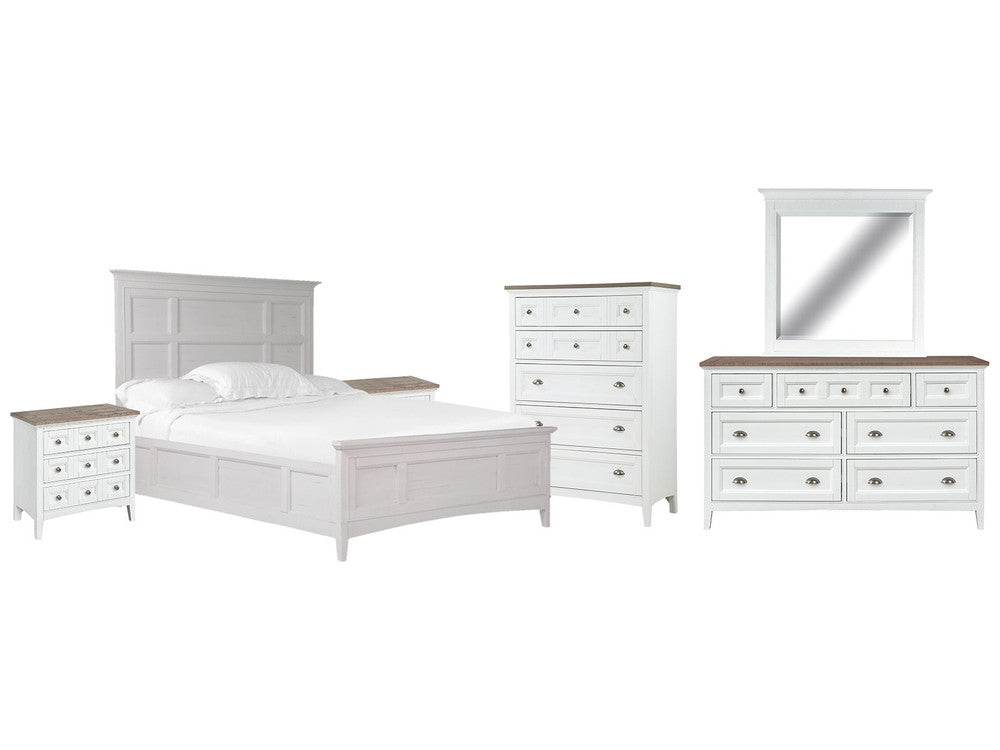 Magnussen - Heron Cove Chalk White And Dovetail Grey California King Panel Bed 2 Nightstands Drawer Dresser With Landscape Mirror And Drawer Chest (Two Tone) - B4400-74-KIT16 view 1