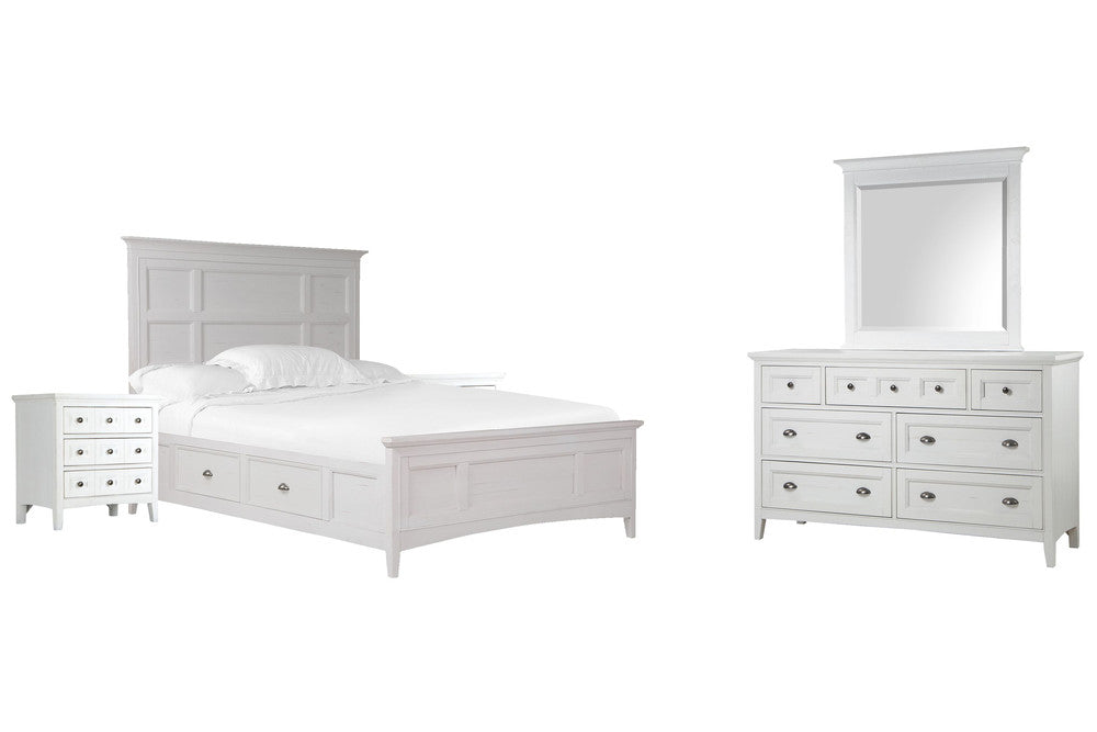 Magnussen - Heron Cove Chalk White And Dovetail Grey California King Panel Storage Bed 2 Nightstands And Drawer Dresser With Landscape Mirror - B4400-75-KIT4 view 1