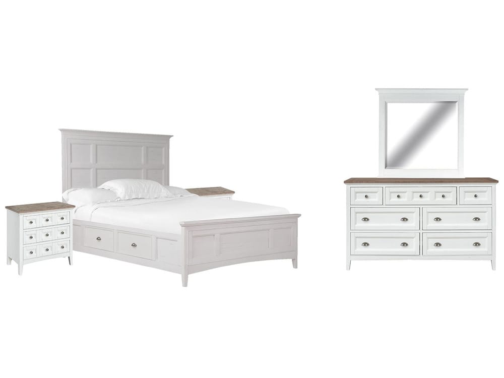 Magnussen - Heron Cove Chalk White And Dovetail Grey California King Panel Storage Bed 2 Nightstands And Drawer Dresser With Landscape Mirror (Two Tone) - B4400-75-KIT15 view 1