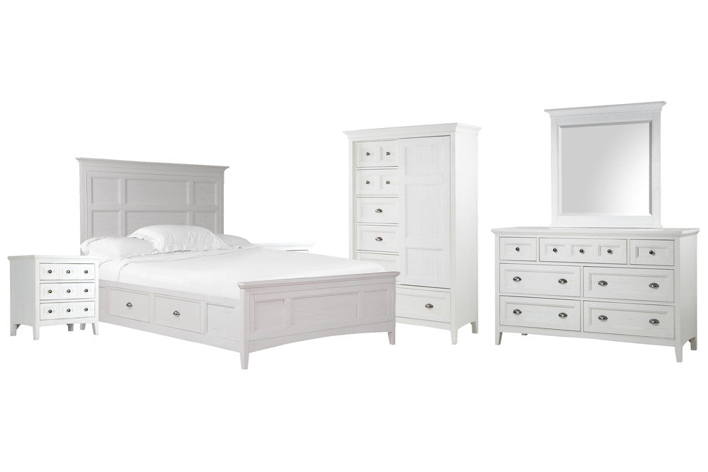 Magnussen - Heron Cove Chalk White And Dovetail Grey California King Panel Storage Bed 2 Nightstands Drawer Dresser With Landscape Mirror And Door Chest - B4400-75-KIT6 view 1