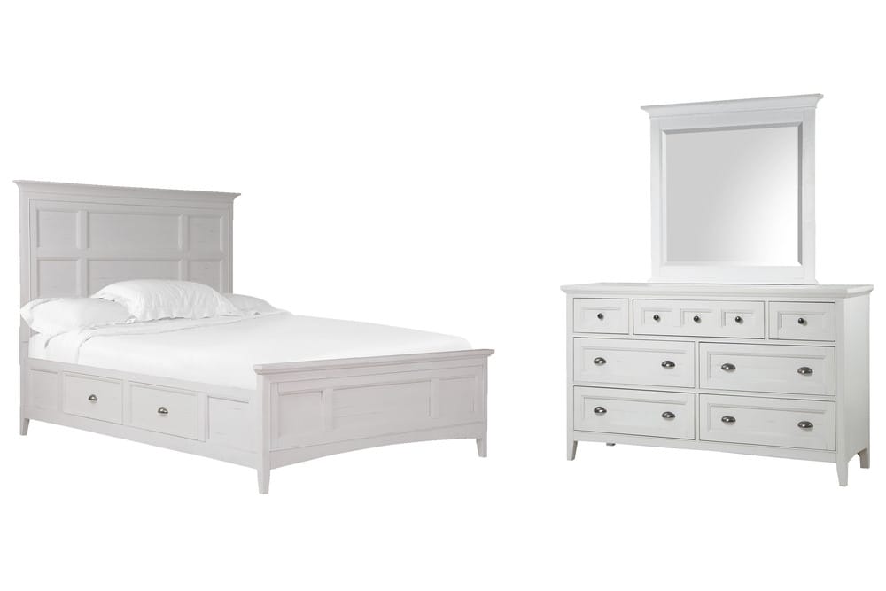 Magnussen - Heron Cove Chalk White And Dovetail Grey California King Panel Storage Bed And Drawer Dresser With Landscape Mirror - B4400-75-KIT3 view 1