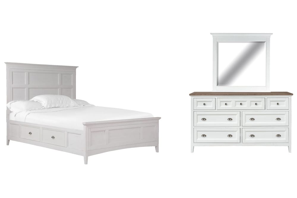 Magnussen - Heron Cove Chalk White And Dovetail Grey California King Panel Storage Bed And Drawer Dresser With Landscape Mirror (Two Tone) - B4400-75-KIT14 view 1