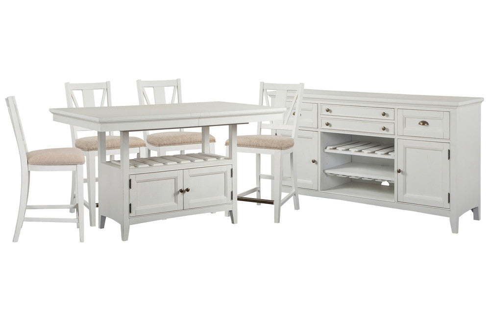 Magnussen - Heron Cove Chalk White And Dovetail Grey Extendable Counter Height Dining Table With 4 Counter Chairs And Buffet - D4400-42-KIT2 view 1