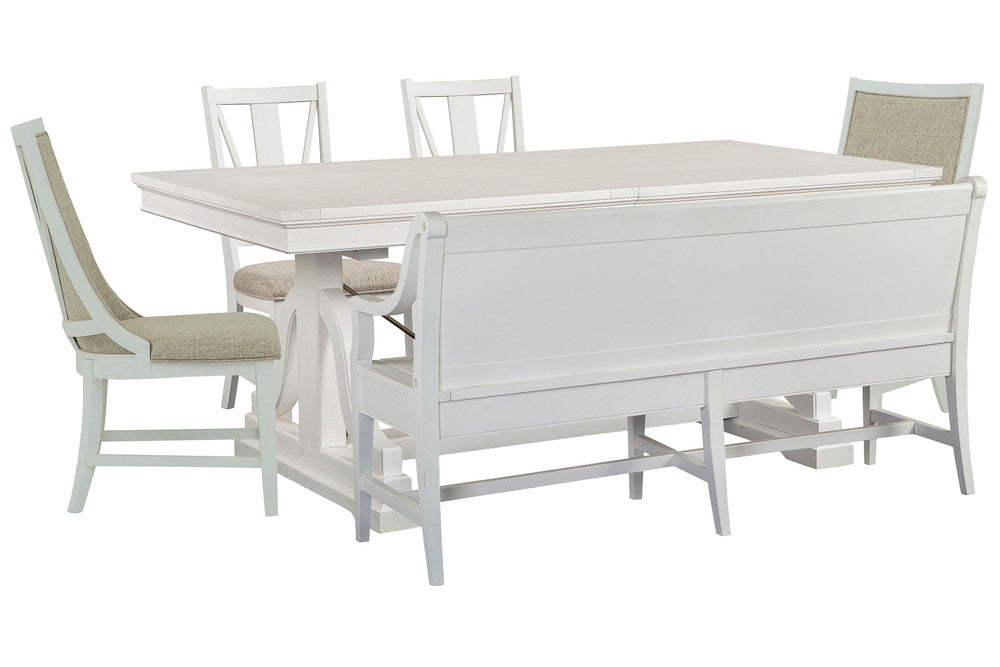 Magnussen - Heron Cove Chalk White And Dovetail Grey Extendable Trestle Dining Table With 2 Side Chairs 2 Host Chairs And Bench - D4400-25-KIT33 view 1
