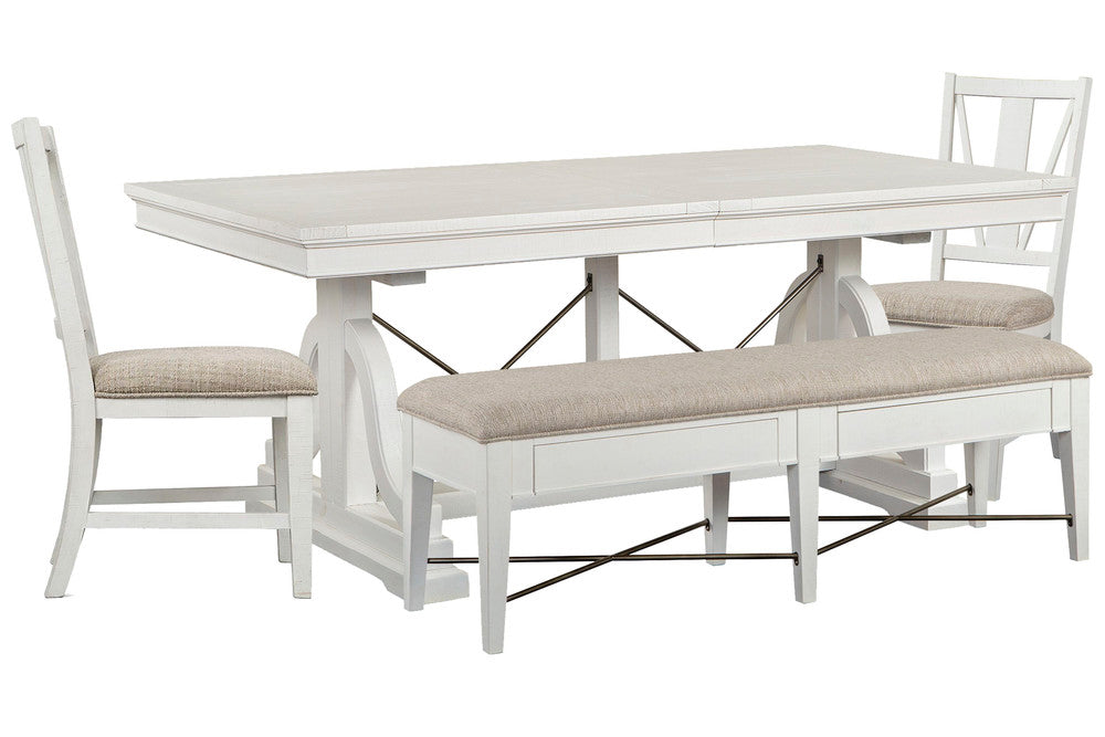 Magnussen - Heron Cove Chalk White And Dovetail Grey Extendable Trestle Dining Table With 2 Side Chairs And Upholstered Bench - D4400-25-KIT17 view 1