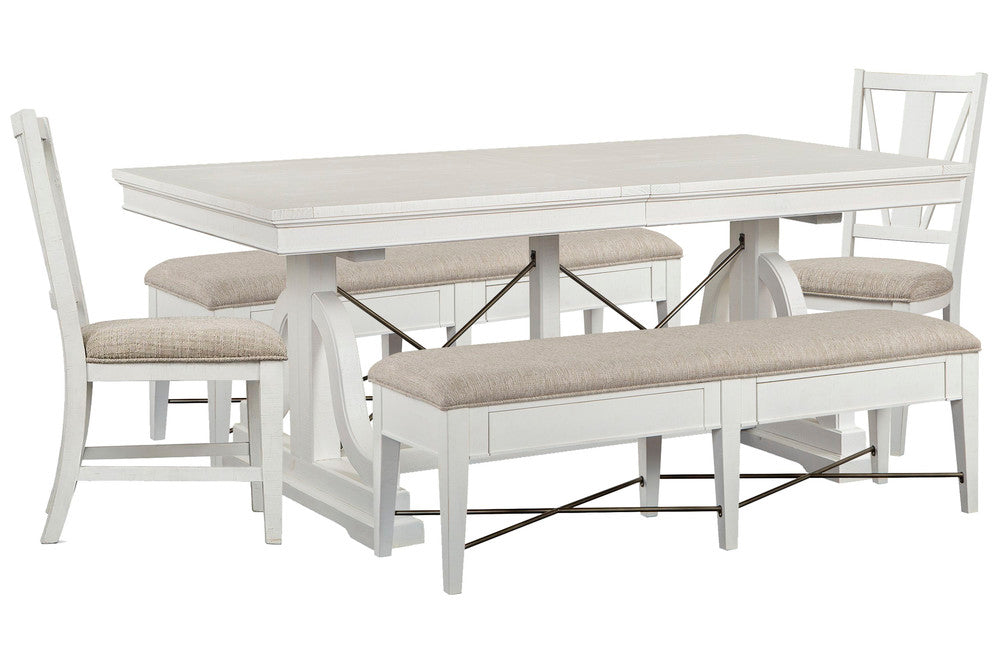 Magnussen - Heron Cove Chalk White And Dovetail Grey Extendable Trestle Dining Table With 2 Upholstered Benches And 2 Side Chairs - D4400-25-KIT43 view 1