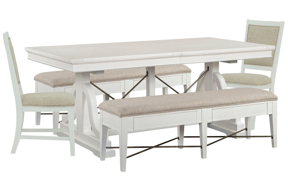 Magnussen - Heron Cove Chalk White And Dovetail Grey Extendable Trestle Dining Table With 2 Upholstered Benches And 2 Upholstered Side Chairs - D4400-25-KIT45 view 1