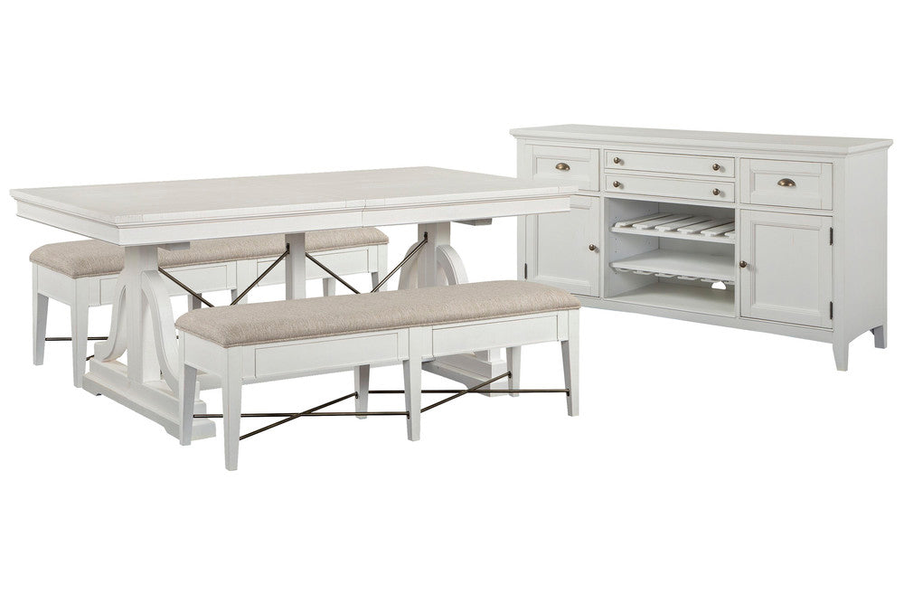 Magnussen - Heron Cove Chalk White And Dovetail Grey Extendable Trestle Dining Table With 2 Upholstered Benches And Buffet - D4400-25-KIT42 view 1