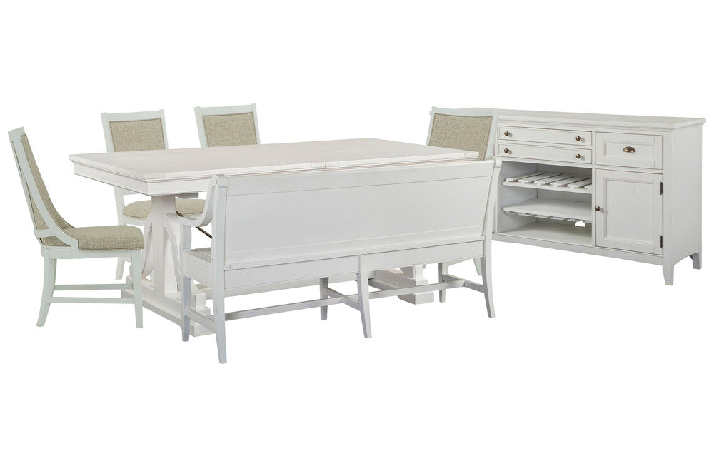 Magnussen - Heron Cove Chalk White And Dovetail Grey Extendable Trestle Dining Table With 2 Upholstered Side Chairs 2 Host Chairs Bench And Buffet - D4400-25-KIT38 view 1