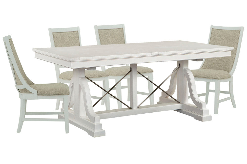 Magnussen - Heron Cove Chalk White And Dovetail Grey Extendable Trestle Dining Table With 2 Upholstered Side Chairs And 2 Host Chairs - D4400-25-KIT13 view 1