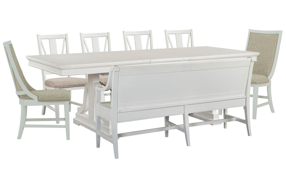 Magnussen - Heron Cove Chalk White And Dovetail Grey Extendable Trestle Dining Table With 4 Side Chairs 2 Host Chairs And Bench - D4400-25-KIT35 view 1