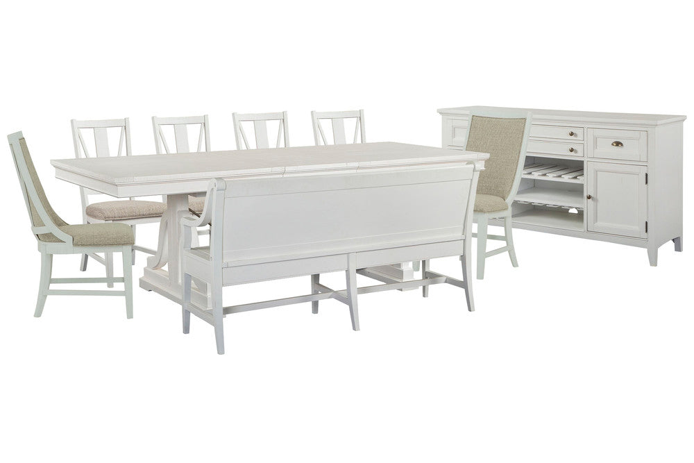 Magnussen - Heron Cove Chalk White And Dovetail Grey Extendable Trestle Dining Table With 4 Side Chairs 2 Host Chairs Bench And Buffet - D4400-25-KIT36 view 1