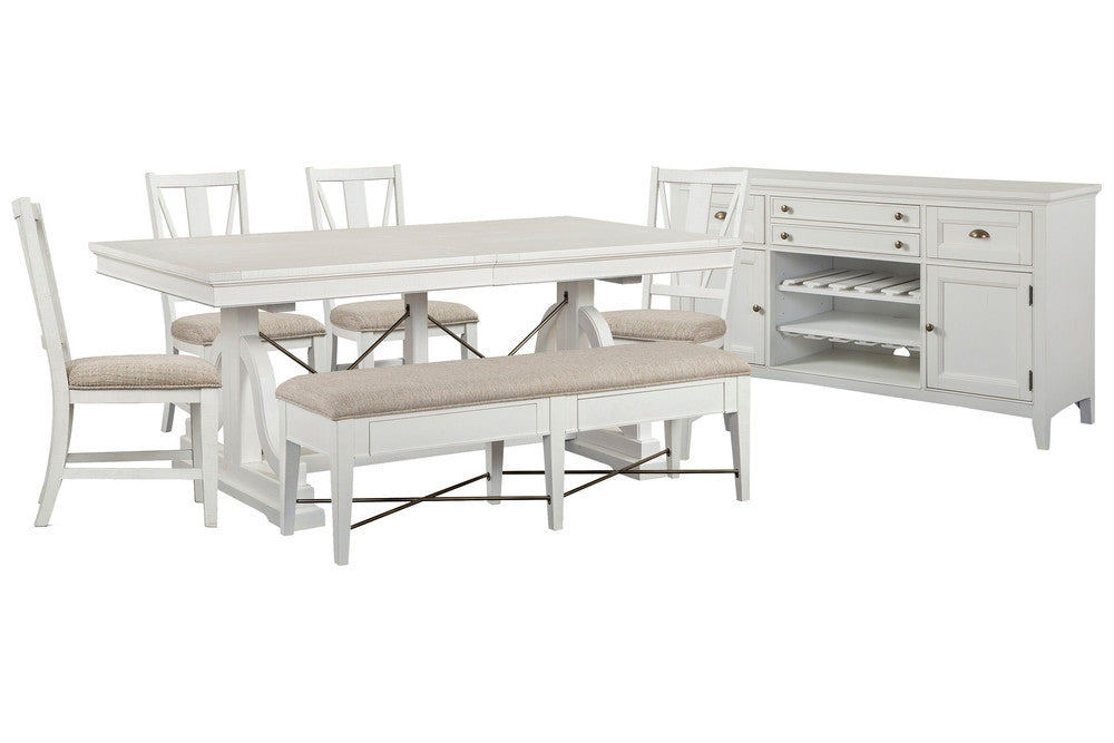 Magnussen - Heron Cove Chalk White And Dovetail Grey Extendable Trestle Dining Table With 4 Side Chairs Upholstered Bench And Buffet - D4400-25-KIT20 view 1