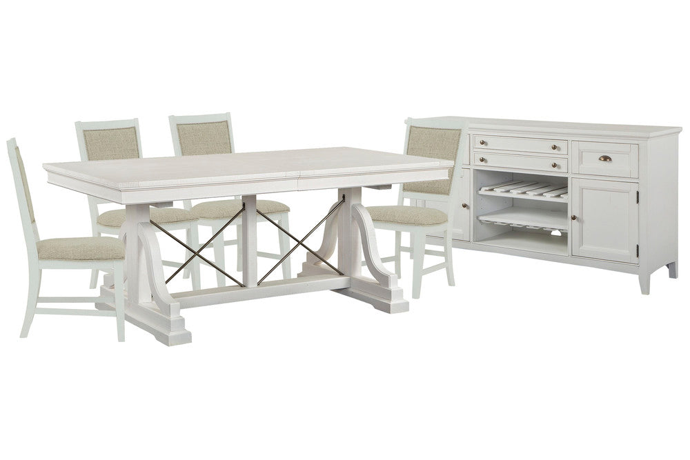 Magnussen - Heron Cove Chalk White And Dovetail Grey Extendable Trestle Dining Table With 4 Upholstered Side Chairs And Buffet - D4400-25-KIT6 view 1