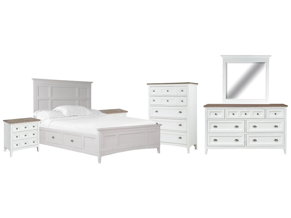 Magnussen - Heron Cove Chalk White And Dovetail Grey King Panel Storage Bed 2 Nightstands Drawer Dresser With Landscape Mirror And Drawer Chest (Two Tone) - B4400-65-KIT16 view 1