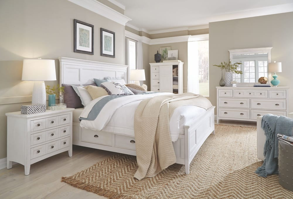Magnussen - Heron Cove Chalk White And Dovetail Grey King Panel Storage Bed With 2 Small Nightstands - B4400-65-KIT8 view 11