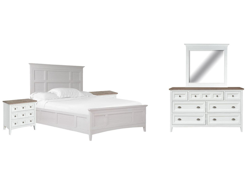 Magnussen - Heron Cove Chalk White And Dovetail Grey Queen Panel Bed 2 Nightstands And Drawer Dresser With Landscape Mirror (Two Tone) - B4400-54-KIT15 view 1