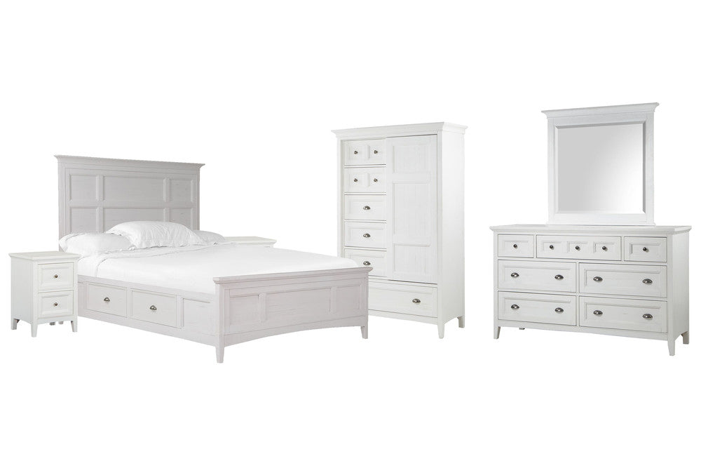 Magnussen - Heron Cove Chalk White And Dovetail Grey Queen Panel Storage Bed 2 Small Nightstands Drawer Dresser With Landscape Mirror And Door Chest - B4400-55-KIT11 view 1