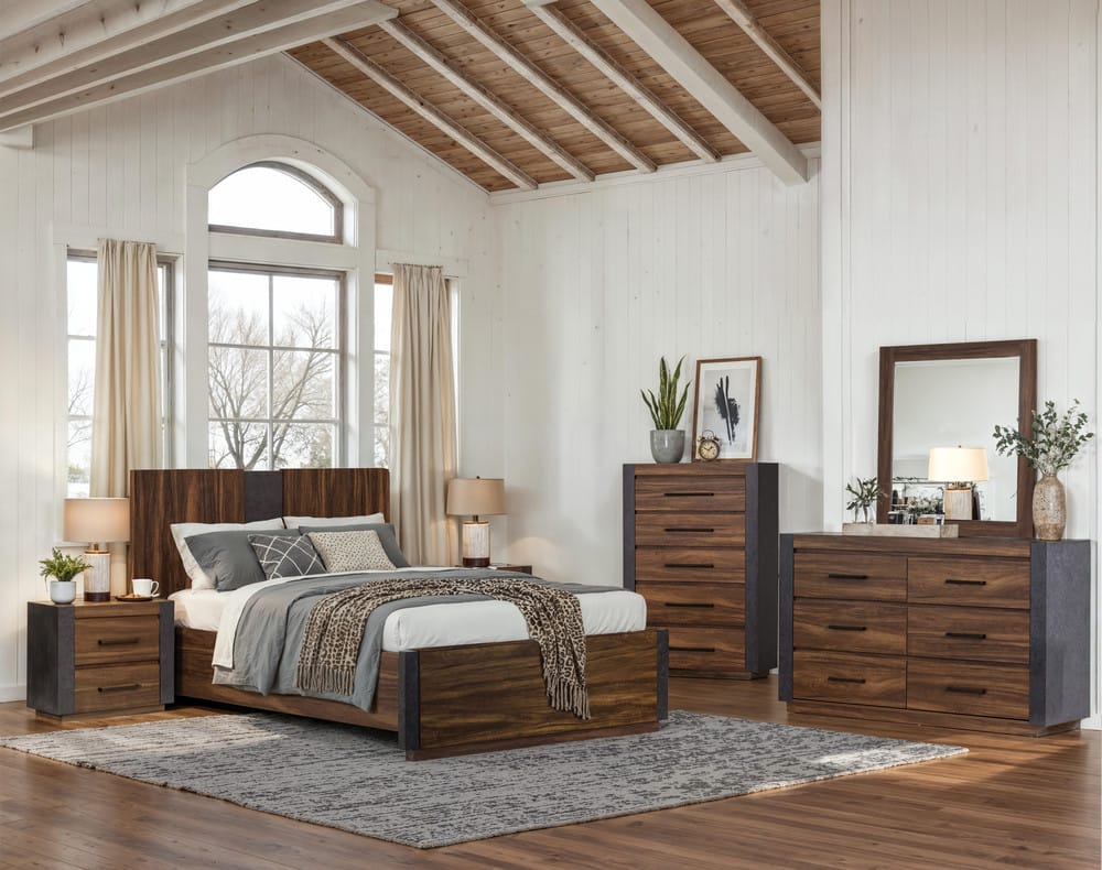 Magnussen - Jensen Tavern Brown Queen Panel Bed 2 Nightstands Double Drawer Dresser With Landscape Mirror And Door Chest - B6306-54-KIT6 view 10