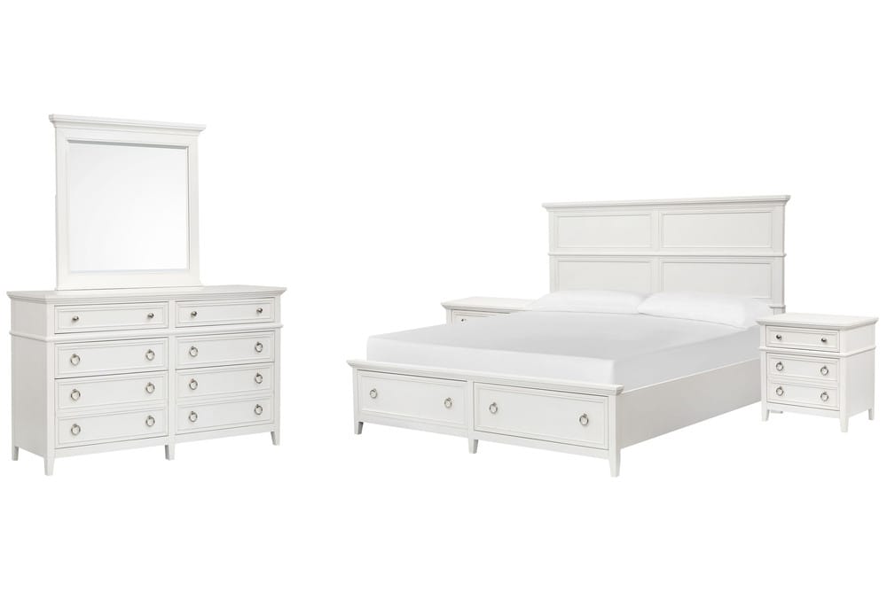Magnussen - Juniper Hill Whisper White Cal.King Panel Storage Bed 2 Nightstands And Double Drawer Dresser With Landscape Mirror - B6478-74A-KIT4 view 1