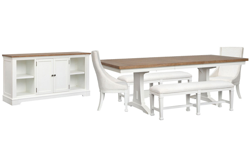 Magnussen - Kingston Whisper White And Cerused Nutmeg Extendable Rectangular Dining Table With 2 Benches 2 Host Chairs And Credenza - D6407-21-KIT28 view 1