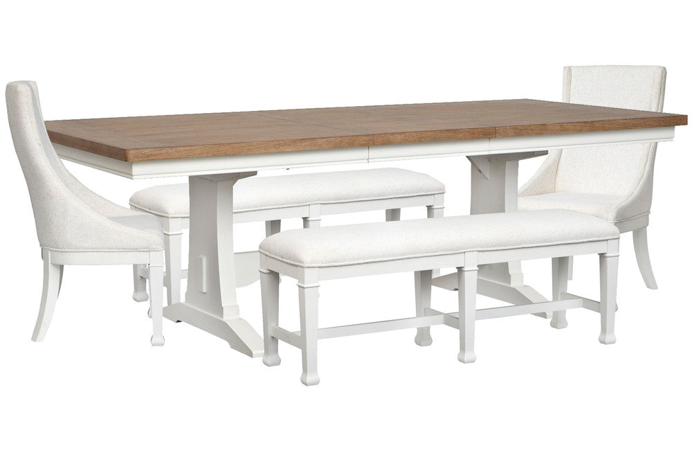 Magnussen - Kingston Whisper White And Cerused Nutmeg Extendable Rectangular Dining Table With 2 Benches And 2 Host Chairs - D6407-21-KIT27 view 1