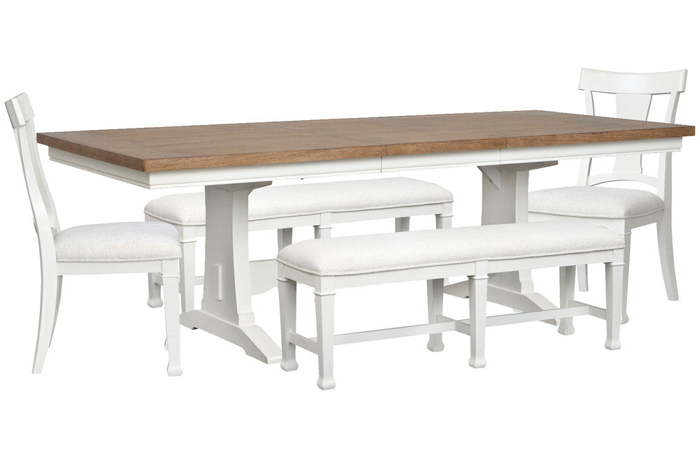Magnussen - Kingston Whisper White And Cerused Nutmeg Extendable Rectangular Dining Table With 2 Benches And 2 Side Chairs - D6407-21-KIT25 view 1