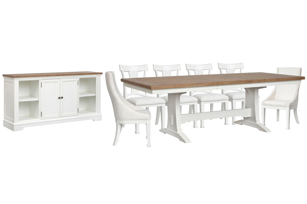 Magnussen - Kingston Whisper White And Cerused Nutmeg Extendable Trestle Dining Table With 4 Side Chairs 2 Host Chairs And Credenza - D6407-21-KIT12 view 1