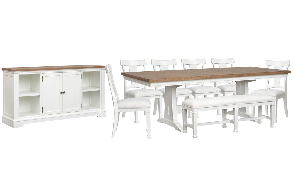 Magnussen - Kingston Whisper White And Cerused Nutmeg Extendable Trestle Dining Table With 6 Side Chairs Bench And Credenza - D6407-21-KIT20 view 1
