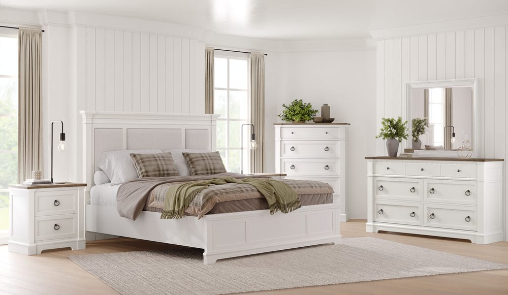 Magnussen - Kingston Whisper White And Cerused Nutmeg Queen Upholstered Panel Bed - B6407-55 view 4