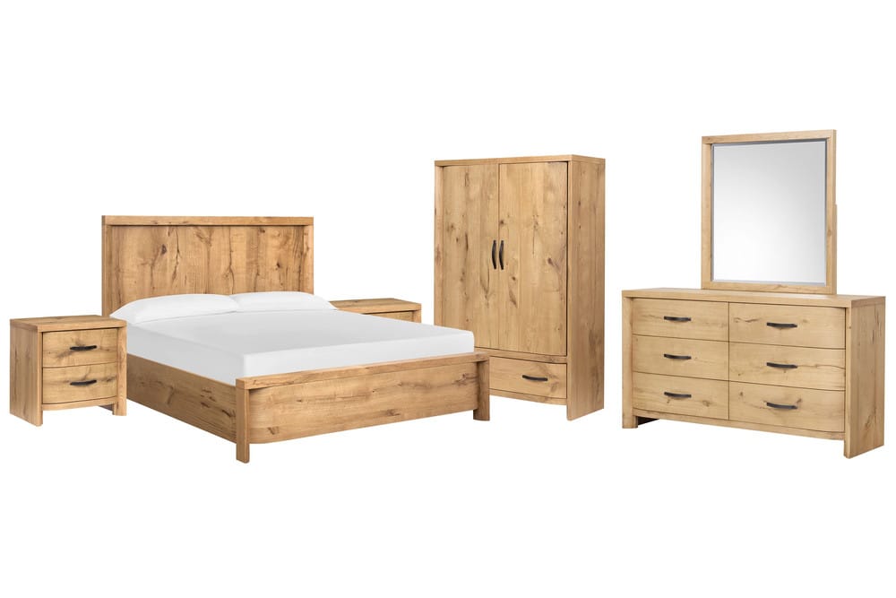 Magnussen - Laramie Honey Wheat California King Panel Bed 2 Nightstands Double Drawer Dresser With Landscape Mirror And Armoire - B6433-74-KIT6 view 1
