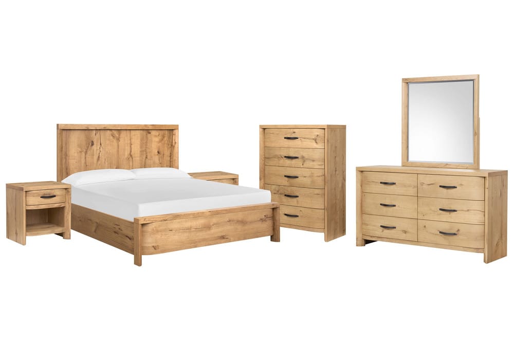 Magnussen - Laramie Honey Wheat California King Panel Bed 2 Open Nightstands Double Drawer Dresser With Landscape Mirror And Drawer Chest - B6433-74-KIT10 view 1
