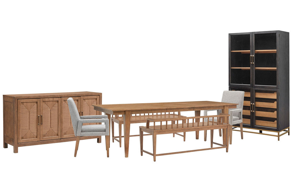 Magnussen - Lindon Belgian Wheat Extendable Rectangular Dining Table With 2 Arm Benches 2 Grey Arm Chairs Buffet And Cabinet - D5570-20-KIT90 view 1
